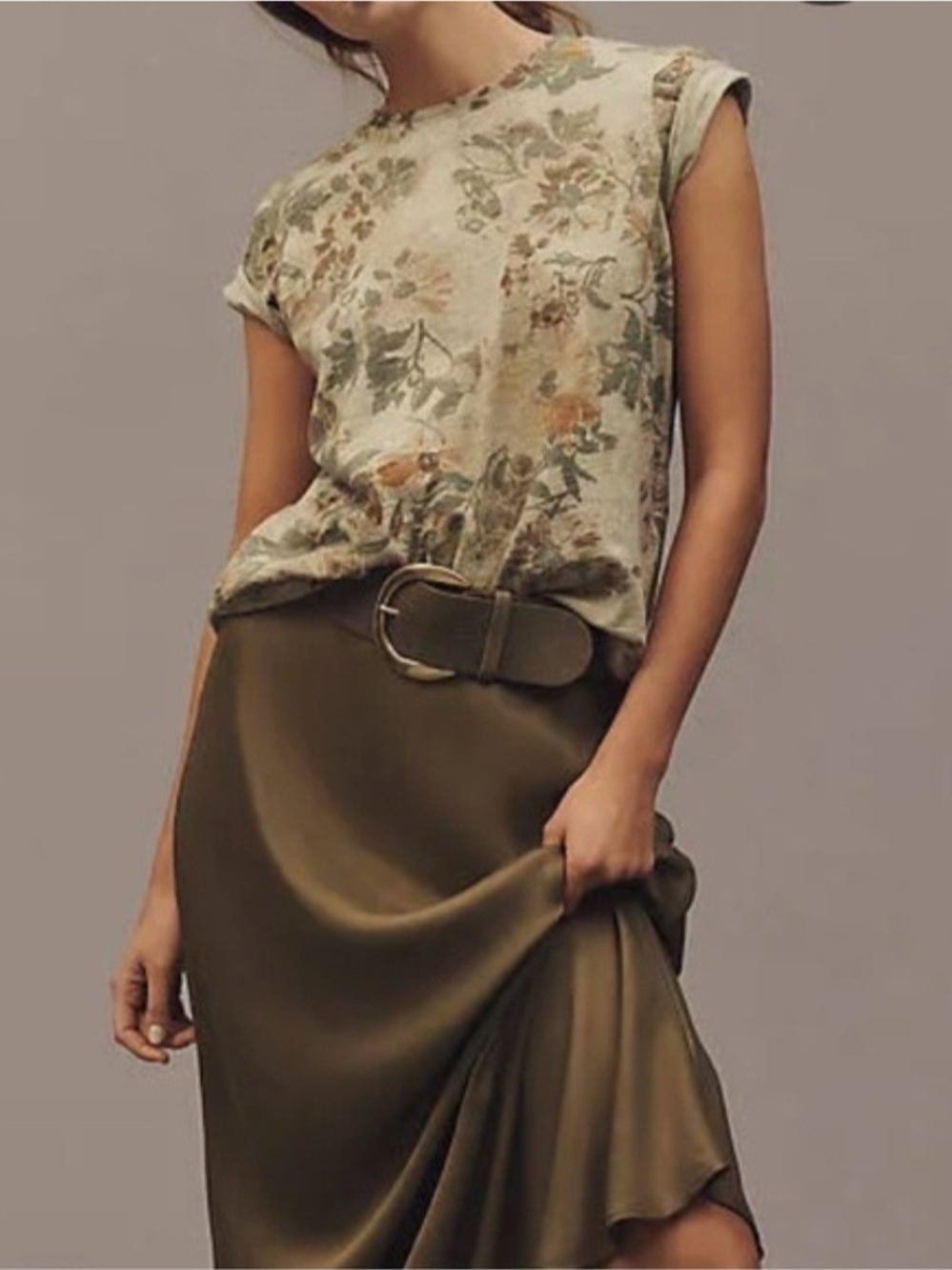 Anthropologie Pilcro The Bennie Slim Cotton Slub Crewneck Floral Tee - M